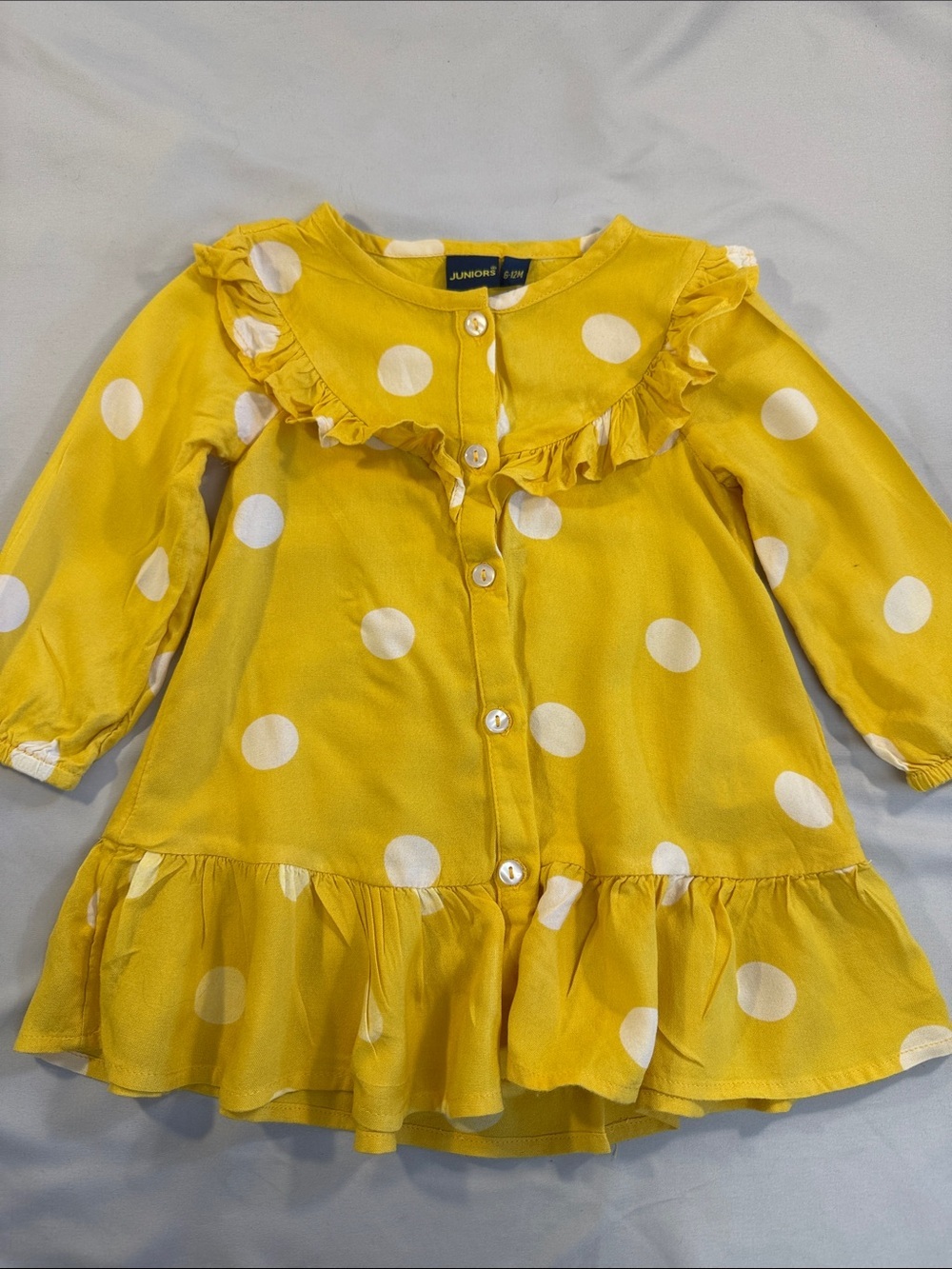Junior's Club 100% Viscose Yellow Polka Dot Ruffle Dress for Kids